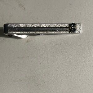 Men's Swank Silver Tone Tie Clip With Blue Rhinestones